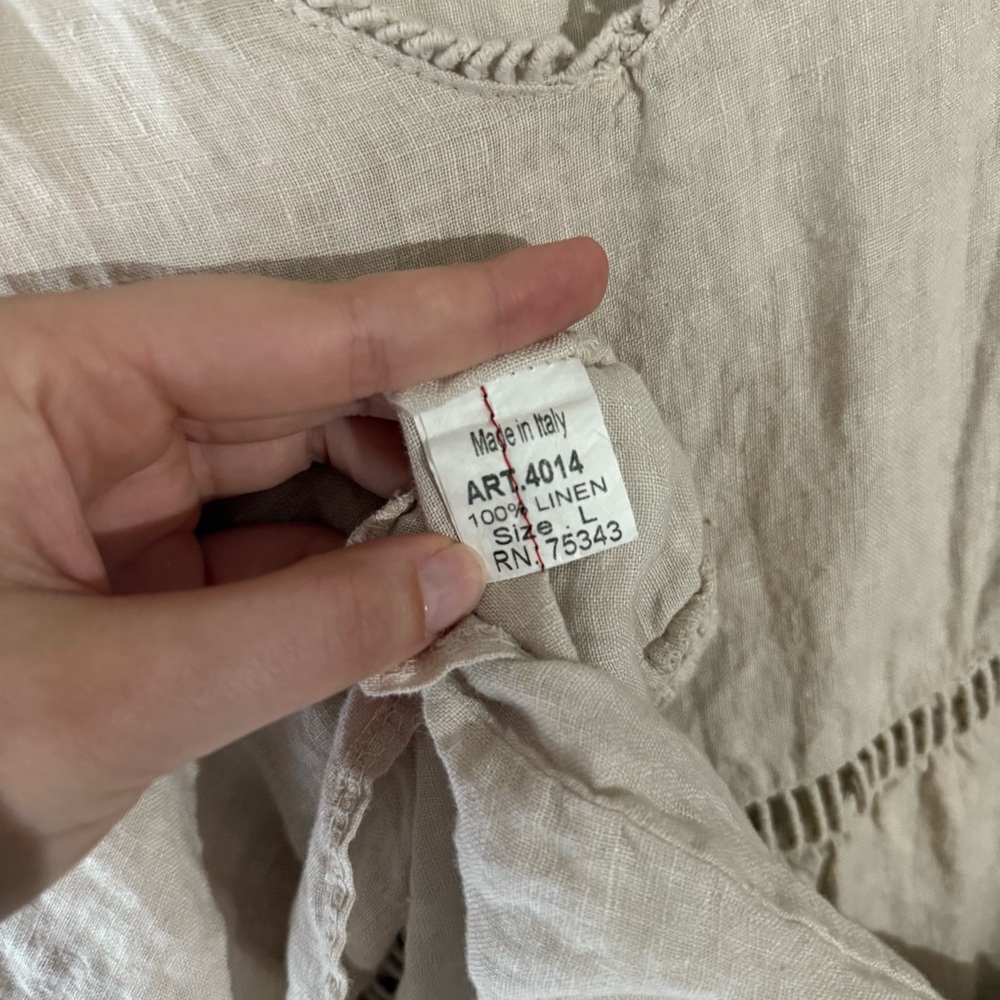 Valentina Naldi 100% Linen Beige Tiered Sleeveless Dress Made in Italy - Picture 9 of 13